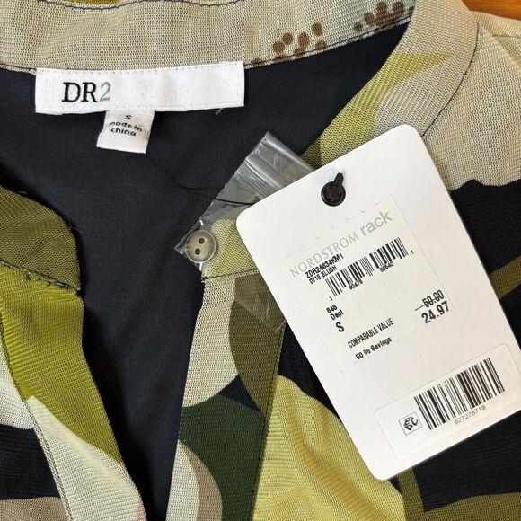 nwt DR2 Green Floral Button Down Shirt with Mandarin Collar y2k 90s - Picture 3 of 7